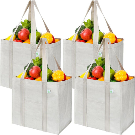 4 Pack Reusable Grocery Shopping Bag W/Hard Bottom, Foldable,Multipurpose Heavy Duty Tote,Daily Utility Bag (Set of 4)