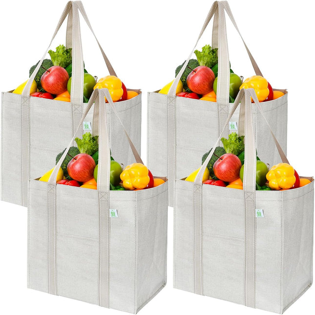 4 Pack Reusable Grocery Shopping Bag W/Hard Bottom, Foldable,Multipurpose Heavy Duty Tote,Daily Utility Bag (Set of 4)