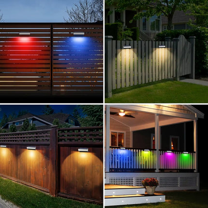 8Pack Solar Lights Outdoor Waterproof Solar Fence Lights 8 Modes RGB Solar Stainless Steel Wall Lamp for Yard Garden Fence Decor