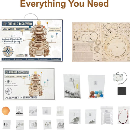 Rokr 316PCS Rotatable Mechanical Orrery DIY Wooden Model Building Block Kits Assembly Toy Gift for Children Adult ST001