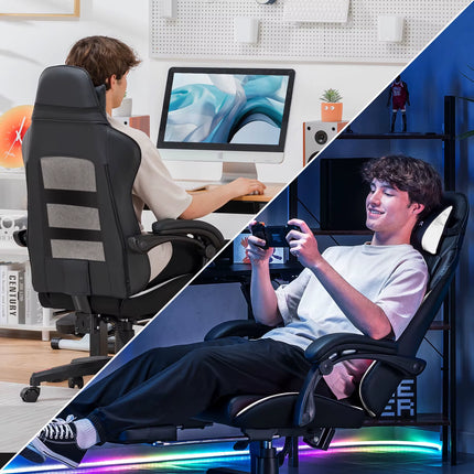 Gaming Chair, High Back Leather Computer Gaming Chair with Footrest, Ergonomic Height Adjustable Office Chair