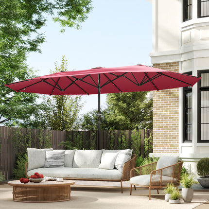 4.4M Double-Sided Sun Umbrella Patio Parasol with LED Solar Lights for Garden