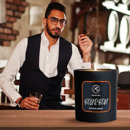 Scented Candle Bourbon 200G - Soy Wax Candle - Home Scented Candle - Aromatherapy Candle - Rich and Intense Scent - Air Freshener - Glass Candle Gift - Gift for Men