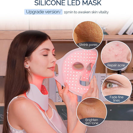 LED Face Light Therapy Mask with Remote Control, Red Light Therapy Mask for Face & Neck. Soft Silicone Beauty Device for Rejuvenation Skin Tightening Anti-Aging