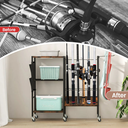 Fishing Rod Holder with Lockable Universal Wheels