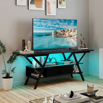 3-Tier Entertainment Center with LED Lights and Power Outlets