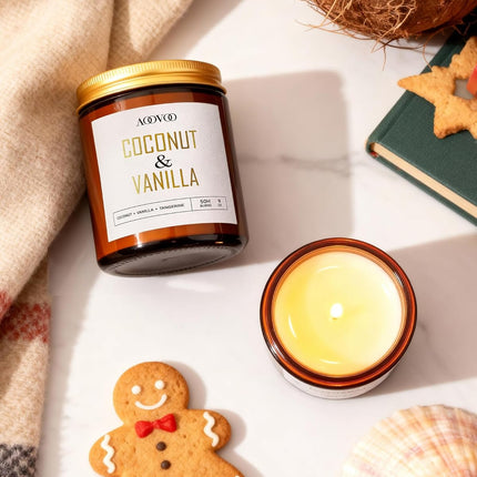 Vanilla Coconut Candle, Scented Candles, Soy Candles, Vanilla Candle, Aromatherapy Candle, Soy Wax Candle, Candle for Home Scented, 9Oz, AO-LZY0115