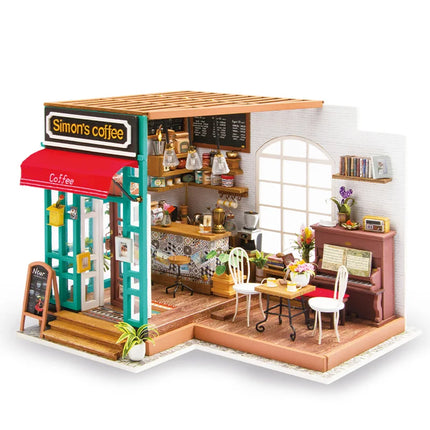 Art Dollhouse DIY Miniature House Kits Mini Dollhouse with Furniture Simon'S Coffee Toys for Children Girl'S Gift DG109
