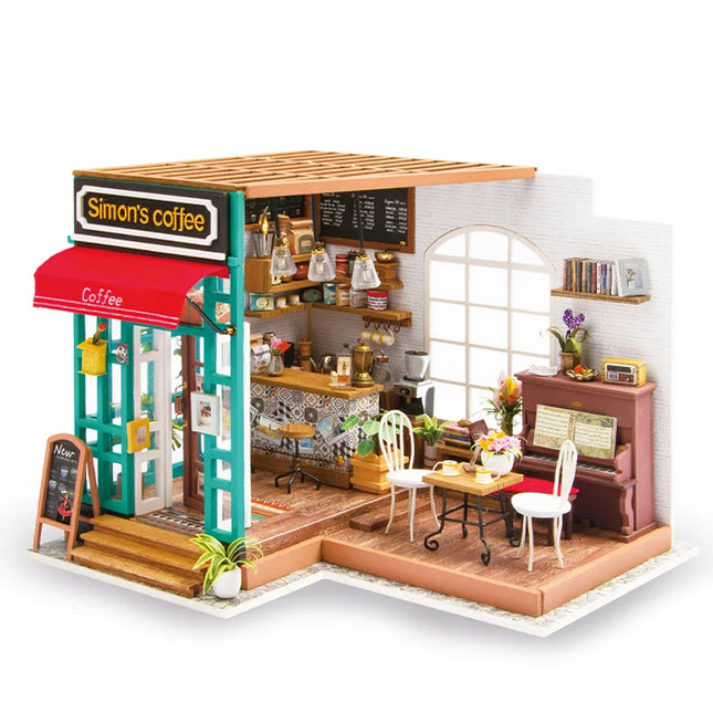 Art Dollhouse DIY Miniature House Kits Mini Dollhouse with Furniture Simon'S Coffee Toys for Children Girl'S Gift DG109