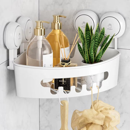 Corner Shower Caddy Suction Cup No-Drilling Removable Shower Caddy Basket Powerful Suction Bathroom Shower Shelf Organizer