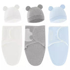 (Grey+White+Blue)Three Combinations Swaddle+Hat