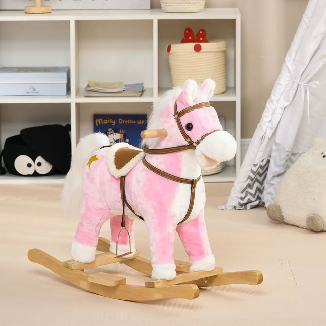 Wooden Ride on Horse, Ride on Pony Gift for Ages 3-6 Years - Pink