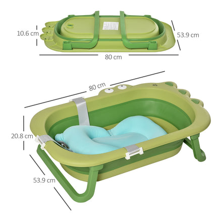 HOMCOM Baby Bath Tub for Toddler Foldable W/ Baby Cushion for 0-3 Years Green