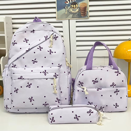 3-In-1 Bow Tie College School Backpack with Lunch Bag Pencil Case School Backpack Set Student Backpack for Teens Women Student