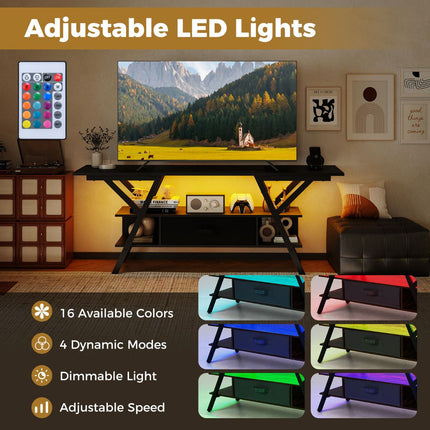 3-Tier Entertainment Center with LED Lights and Power Outlets