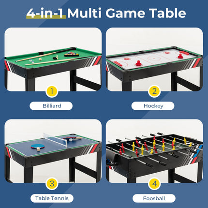 125CM 4-In-1 Multi Games Table with Accessories for Home Play Room