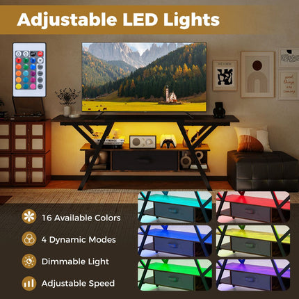 3-Tier Entertainment Center with LED Lights and Power Outlets