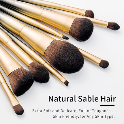 Natural Sable Hair Makeup Brush Set Professional, Cosmetic Brushes Makeup Set with Gift Box, Natural Hair Makeup Brushes Set with Present Box, Make up Brushes Set. Black Gold
