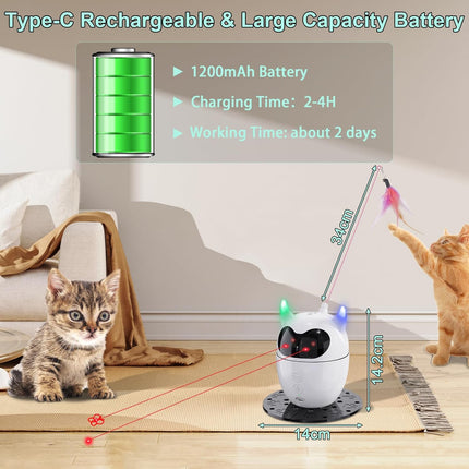 Automatic Cat Toy, 2In1 Rechargeable Interactive Cat Toy - Rotating Feather & Dual Light, Remote Control, Cat Toy for Indoor Cats Kittens