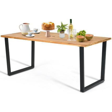 175 X 80Cm Patio Rectangle Dining Table for 6 Person with Umbrella Hole