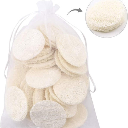 40 Pcs Natural Loofah Pads, Reusable Makeup Removal Face Pads, Loofah for Men & Women Face Brush Cleanser and Massager, Body Wash and Bath Scrubber, with Travel Bag