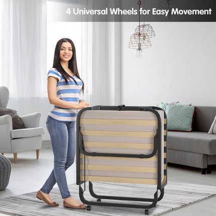 Folding Bed with 10 Cm Memory Foam Mattress and Wheels