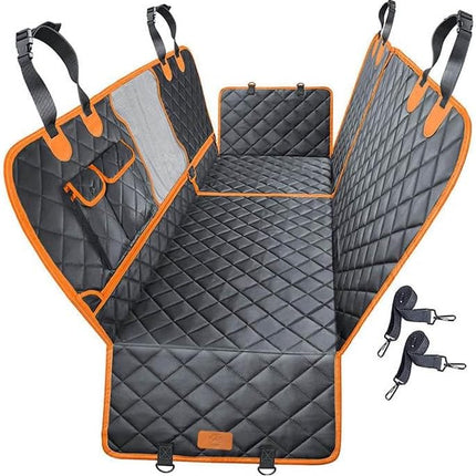 CHEWCREW 4-In-1 Dog Car Seat Cover Waterproof Pet Dog Travel Mat Mesh Dog Carrier Car Hammock Cushion Protector with Zippers and Pockets (Black)