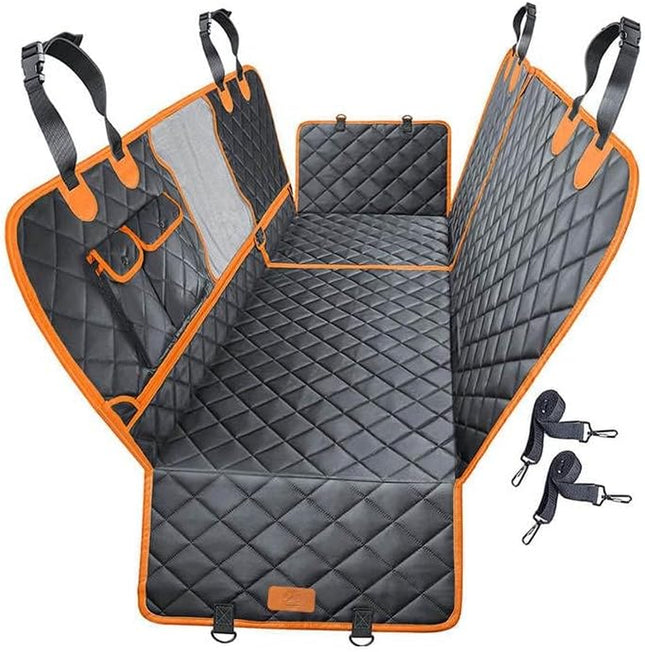 CHEWCREW 4-In-1 Dog Car Seat Cover Waterproof Pet Dog Travel Mat Mesh Dog Carrier Car Hammock Cushion Protector with Zippers and Pockets (Black)