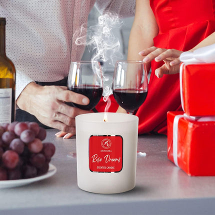 Scented Candle Rose Dreams - Essential Oil Aromatherapy Candle - Soywax Candle - up to 45 Hours Burn Time - Glass Candle Gift - Luxury Soy Wax Candle for Home Scented - Home Scented Candles