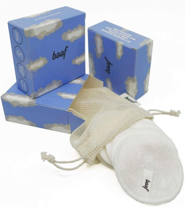 Boof Bamboo Fibre & Cotton Reusable Makeup Remover Pads (10 Pcs) with Washable B