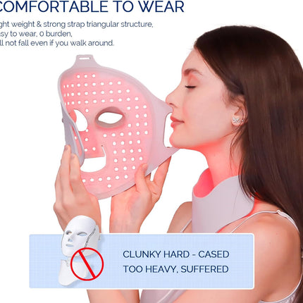 LED Face Light Therapy Mask with Remote Control, Red Light Therapy Mask for Face & Neck. Soft Silicone Beauty Device for Rejuvenation Skin Tightening Anti-Aging