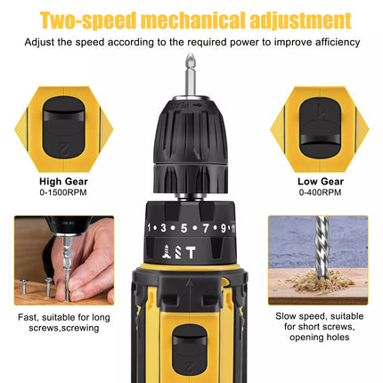 29PCS Cordless Screwdriver Set 21V Cordless Impact Drill Tool Set 2 Batteries