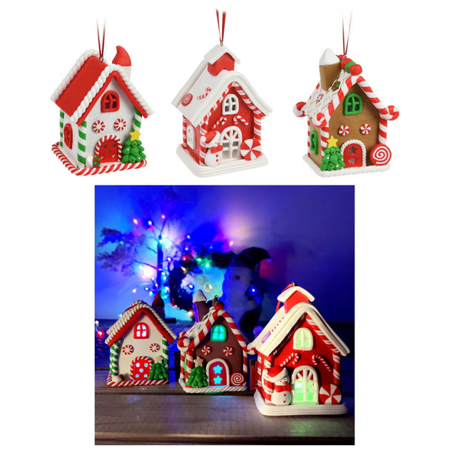 Gingerbread House Christmas Tree Decoration LED Colour Changing Hanging Ornament