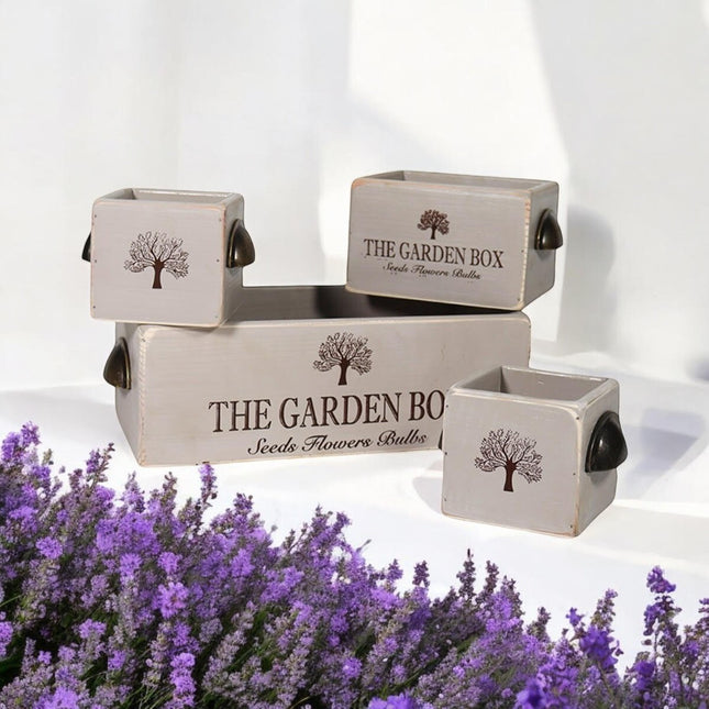 Rustic Vintage Grey Garden Boxes Wooden Gift with Display Storage Crate Set 4