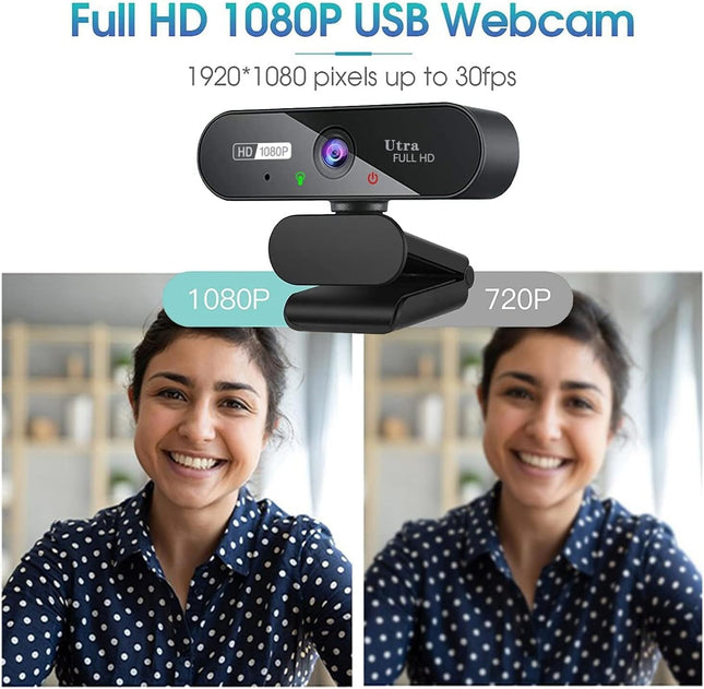 Webcam, 1080P Pro HD Webcam with Stereo Microphone, 110° Wide Angle, Privacy Cov