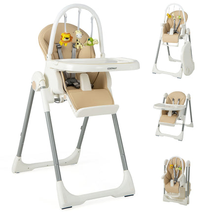 4-In-1 Foldable Baby High Chair with 7 Adjustable Heights and 4 Reclining Angles