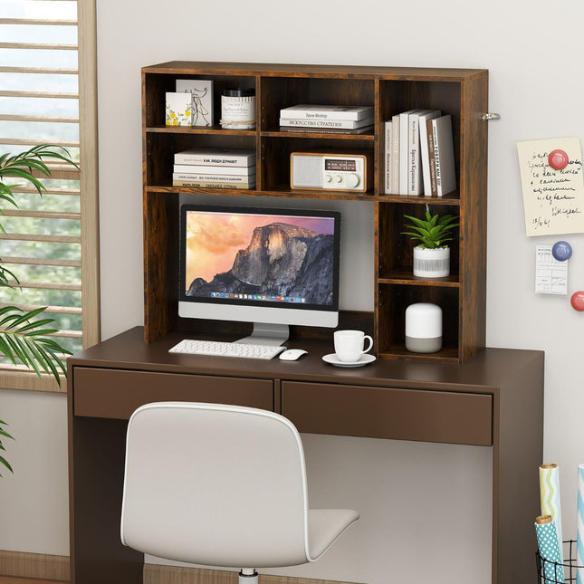 Desktop Bookshelf with 3 Adjustable Shelves and Open Compartment