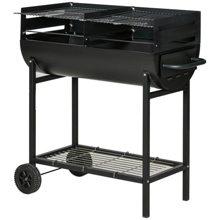Trolley Portable Outdoor Charcoal BBQ Grill Cart 2 Rolling Wheels Black