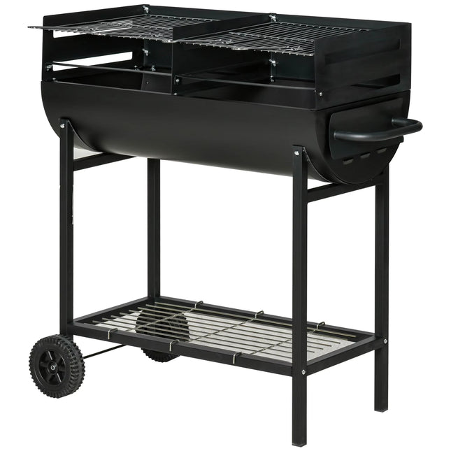 Trolley Portable Outdoor Charcoal BBQ Grill Cart 2 Rolling Wheels Black