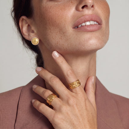 Brushed Dome CZ Halo Earrings