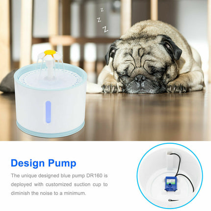 Pet Electric Water Fountain 2.4L USB LED Automatic Cat Dog Dispenser Drinking UK