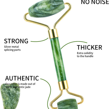 Facial Roller Set of 3, Ice Roller, Jade Roller, Gua Sha Massage Tool, Helps Reduce Puffy Skin, Green