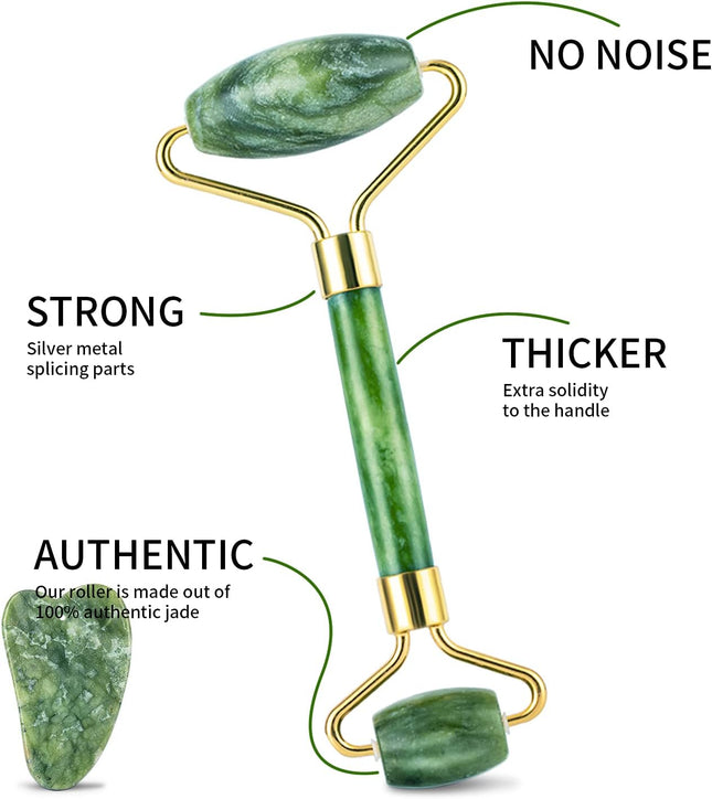 Facial Roller Set of 3, Ice Roller, Jade Roller, Gua Sha Massage Tool, Helps Reduce Puffy Skin, Green