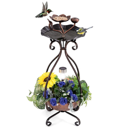 79 Cm Solar Outdoor Bird Bath with Flower Planter Base and LED Light