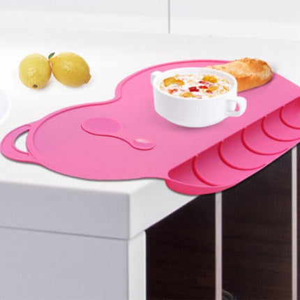 New FDA Approved Kids Baby Bowl Room Table Mat Silicone Placemat Heart Spoon