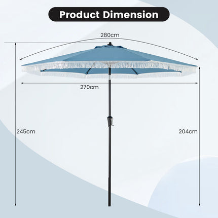 9 FT Patio Umbrella with Fringe Tassel Umbrella with Tilt and Crank