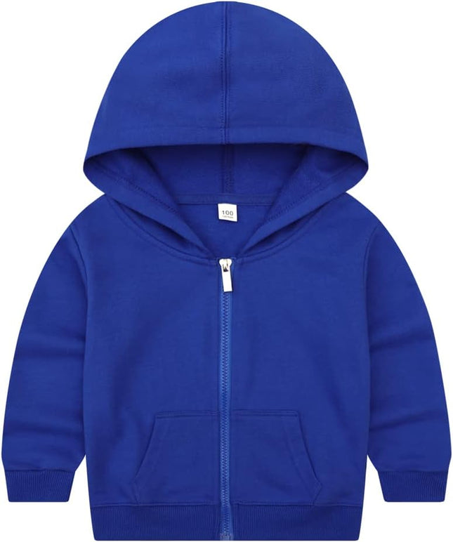 Kid Toddler Boy Girl Solid Multi-Color Basic Cotton Hoodie Hooded Zip up Sweatshirts Pullover Jacket
