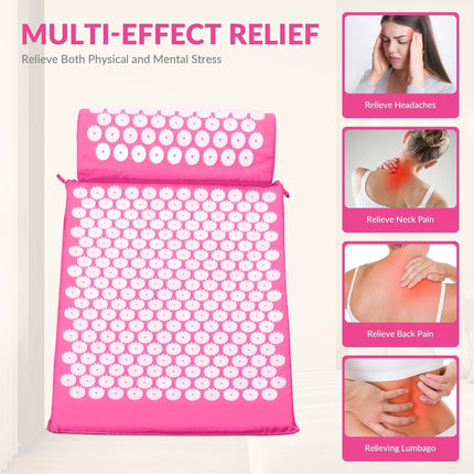 Acupressure Mat with Pillow Acupuncture Pin Massage Set Neck Pain Relief