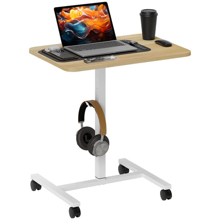 Pneumatic Height Adjustable Standing Desk with Wheels and Headphone Hook