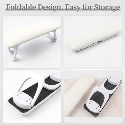 Nail Arm Rest for Nail Tech, Foldable Hand Stand for Nail Tech with PVC Table Mat Microfiber Leather Nail Arm Rest with Bracket Manicure Arm Rest for Nail Salon Technician (White)